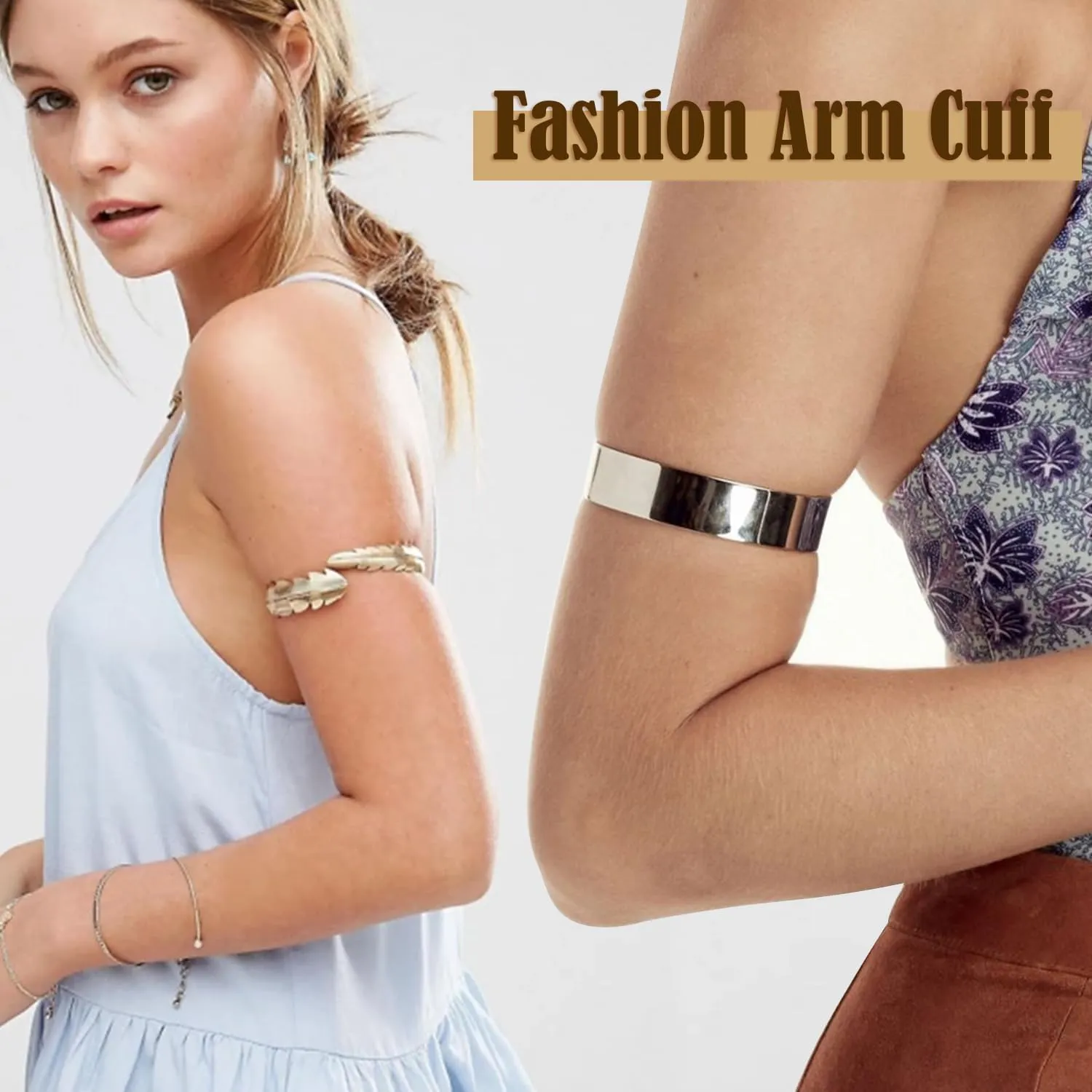 12 Pcs Arm Cuff Bracelets for Women Boho Upper Arm Bands Leather Armband Armlet Feather Cuff Bangle Bracelet Open Gold Arm Cuffs Set