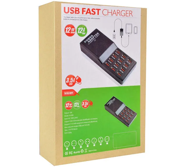 12-Port 12 Amp USB Fast Charging Power Adapter