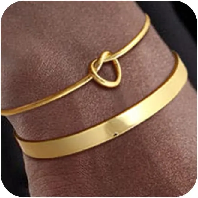 14k Gold Plated Bracelet Stack for Women & Men Cuff Love Knot Bangles Matching Bracelets Gold Jewelry Gifts for Best Friend