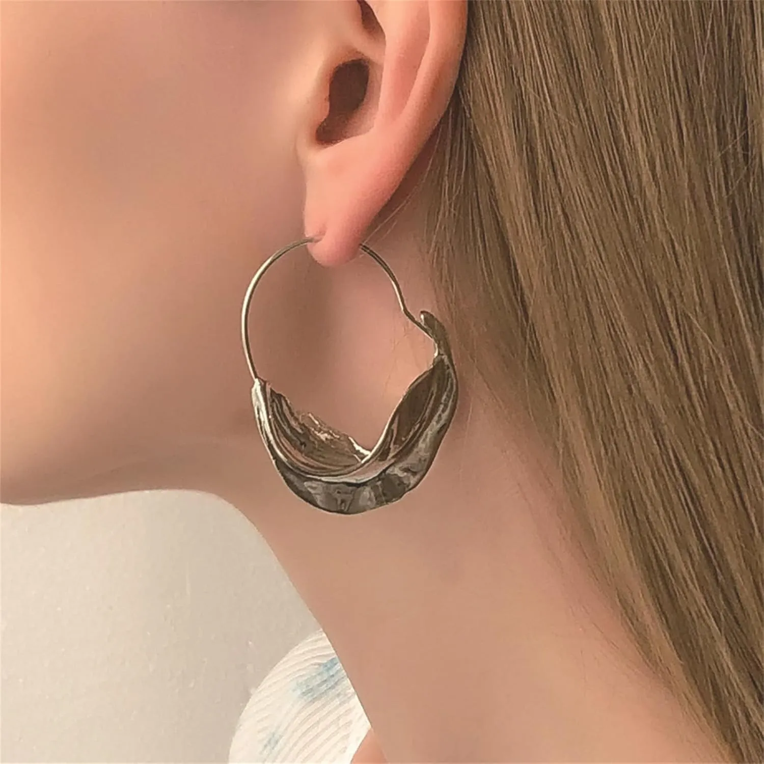 2 Pairs Fulani Chunky Basket Earrings Set Gold Silver Plated Bohemian Statement Hammered Round Irregular Leaves Geometric Large Swirl Dangle Drop Earrings for Women Birthday Prom Party Jewelry Gifts