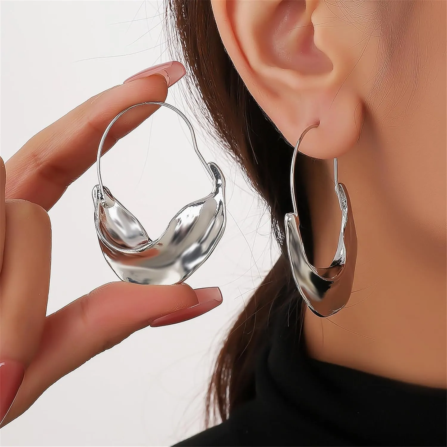 2 Pairs Fulani Chunky Basket Earrings Set Gold Silver Plated Bohemian Statement Hammered Round Irregular Leaves Geometric Large Swirl Dangle Drop Earrings for Women Birthday Prom Party Jewelry Gifts