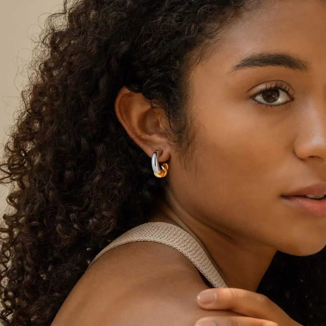 2-Tone Open Hoop Earrings for Women 18K Gold Plated Twisted/Watch Band/C-shaped/Flower Hoops Lightweight Hypoallergenic Jewelry