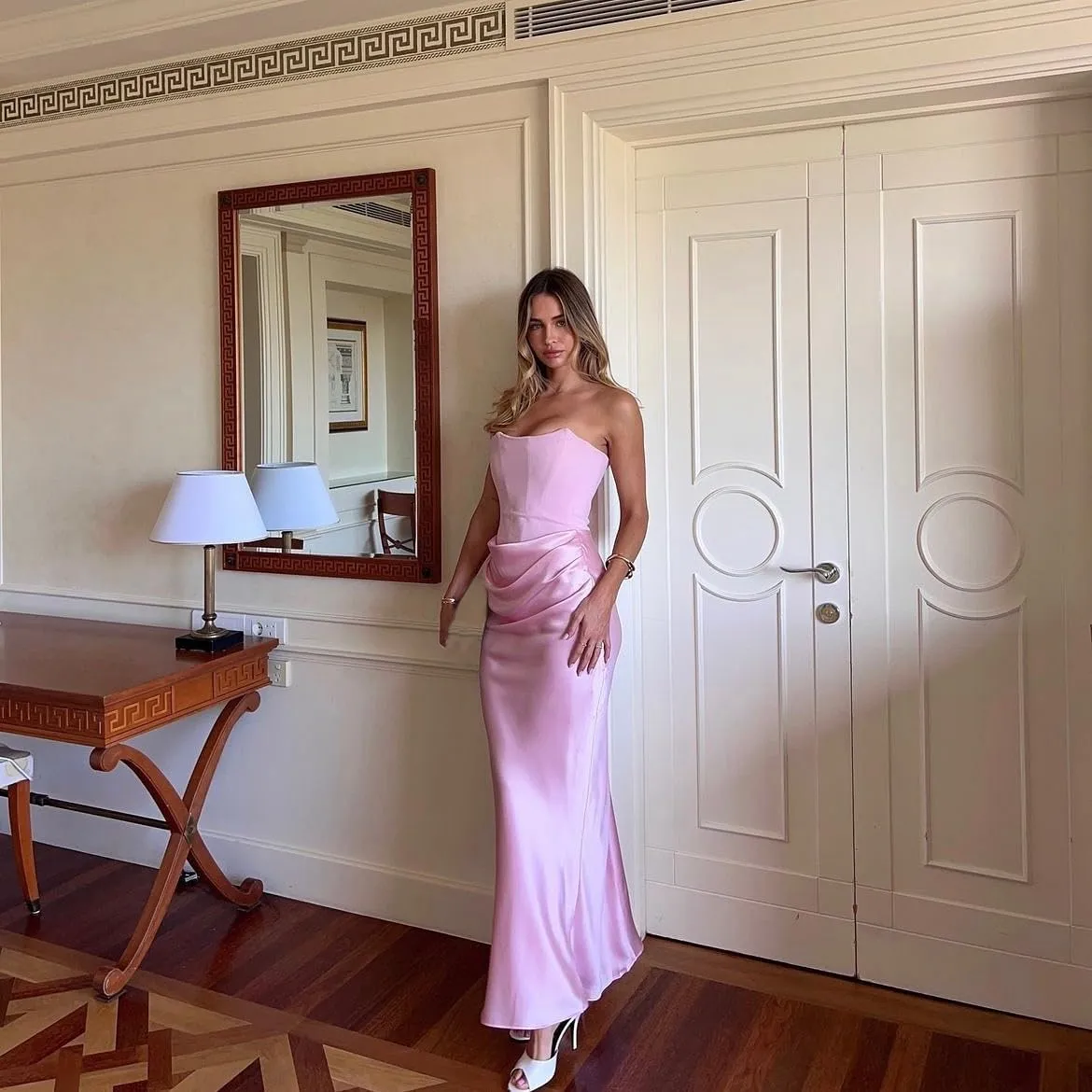 2025 New Year Prom Party Dresses Sexy Long Strapless Corset Cocktai Dress Pink Satin Maxi Elegant Evening Dress