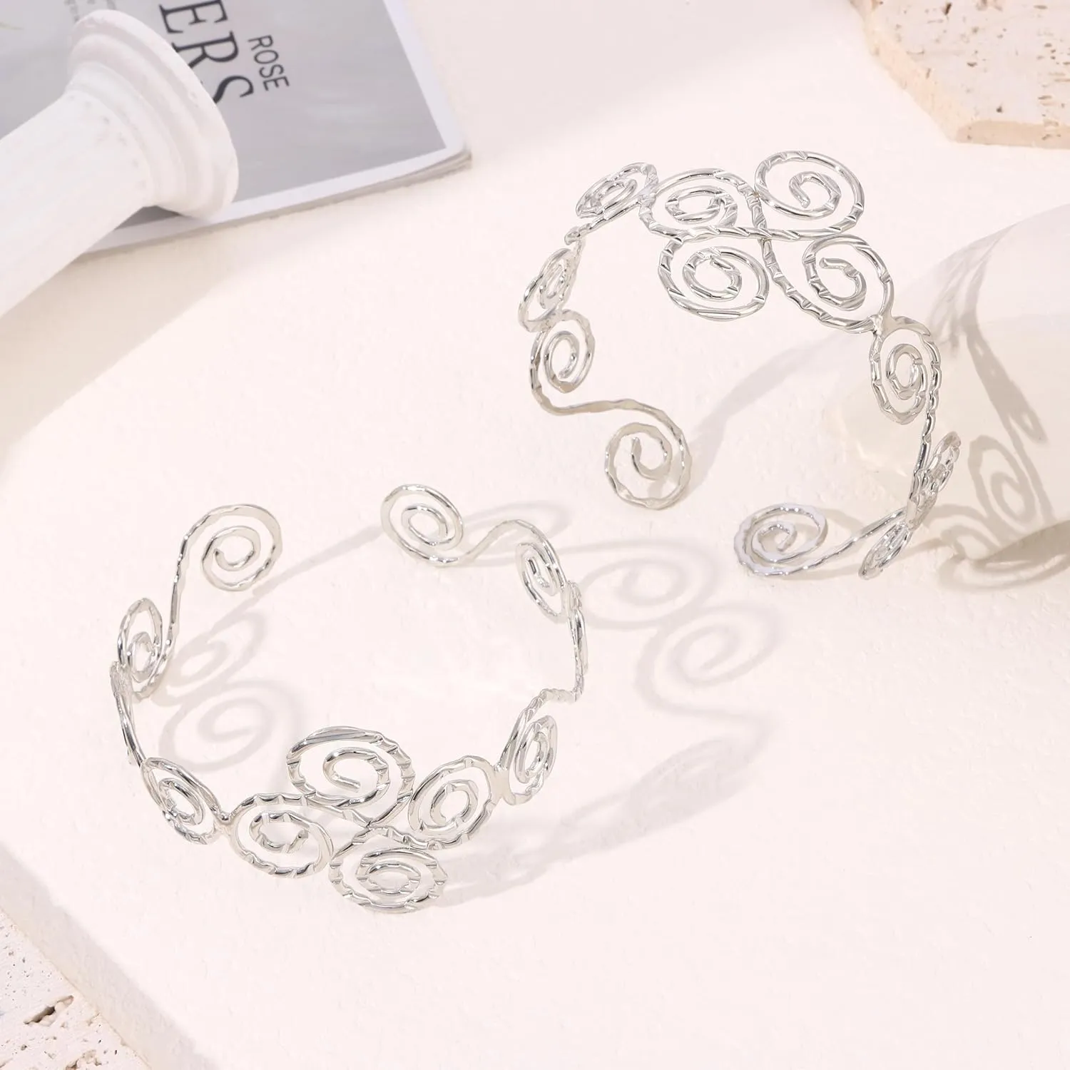 2pcs Arm Cuff Bracelets for Women Upper Arm Bands Armband Armlet Cuff Bangle Adjustable Gold Arm Bracelet Set