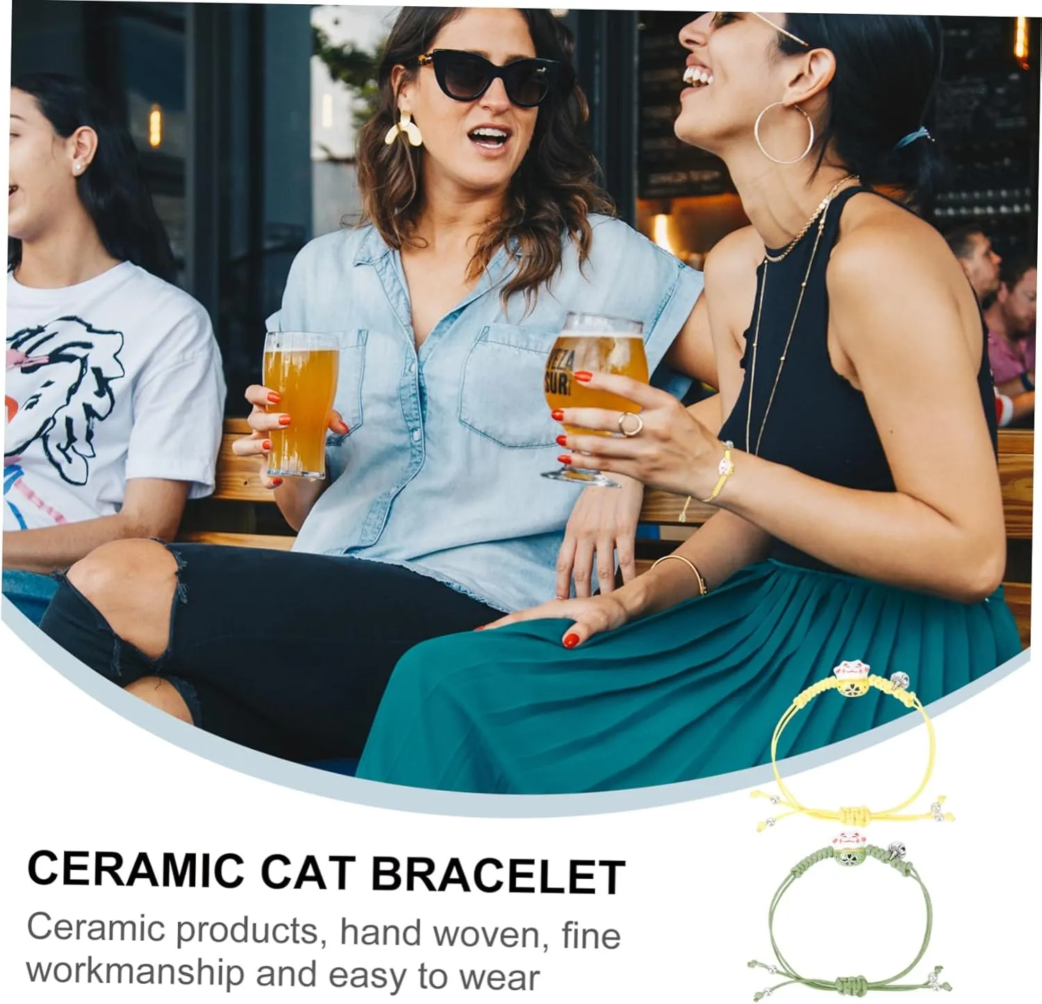 2pcs Ceramic Charm Bracelet Simple Style Bangle Hand-woven Wrist Chain Creative Woven Bracelet