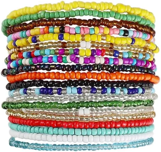 3-20Pcs Handmade Bohemian Summer Beach Beads African Ankle Bracelet for Women Adjustable Boho Colorful Seeds Stretch Barefoot Sandal Foot Anklet Jewelry