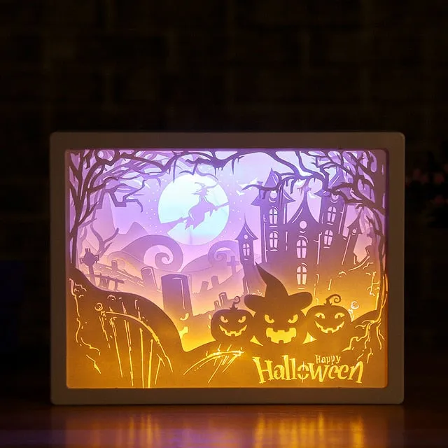 3D Paper Carving Night Lights LED Table Lamp Bedroom Bedside Night Lights Christmas Halloween Carved Decor Lamp Birthday Gifts