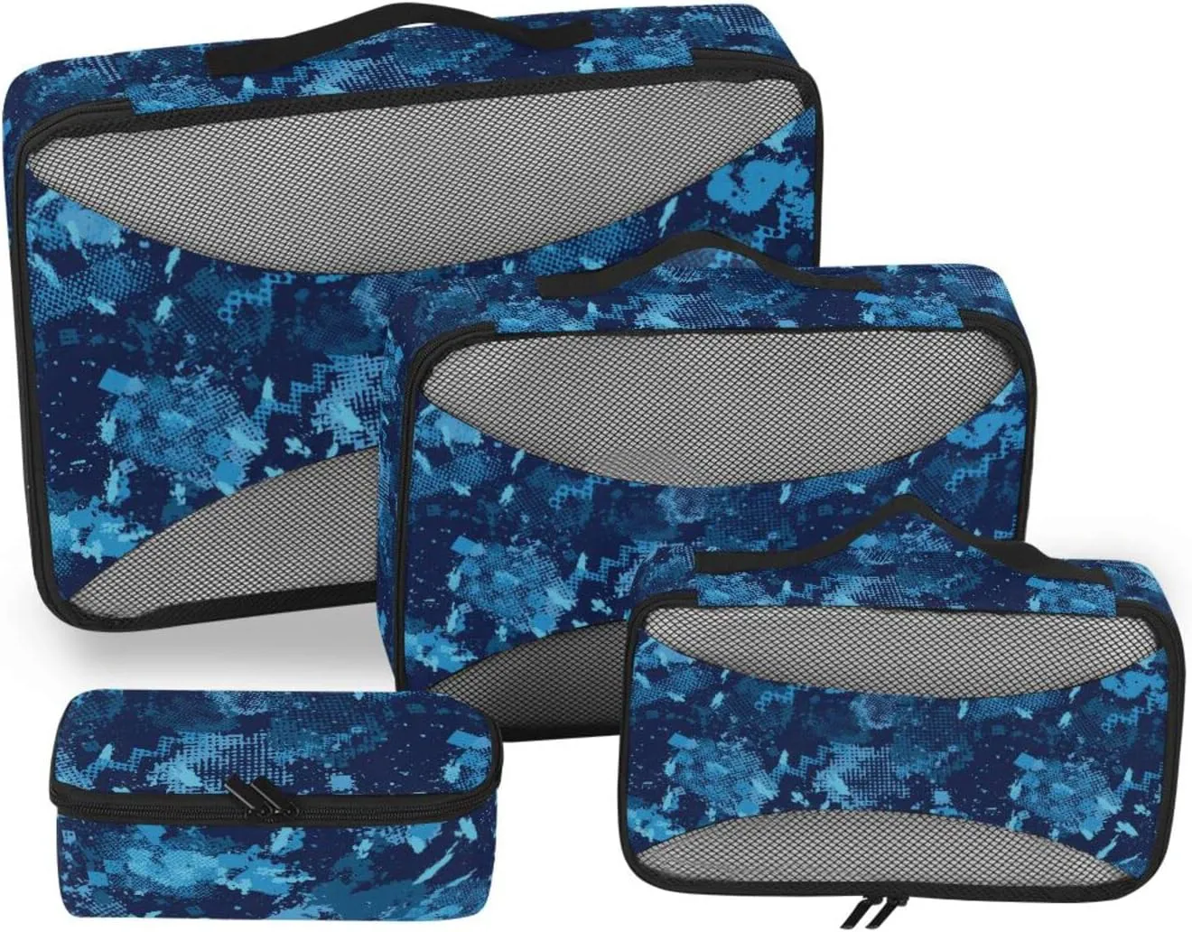 4 Pcs Travel Packing Cubes for Suitcases Blue Pattern Travel Packing Cubes Visible Luggage Cubes Organizers Suitcase Organizer Bags Set
