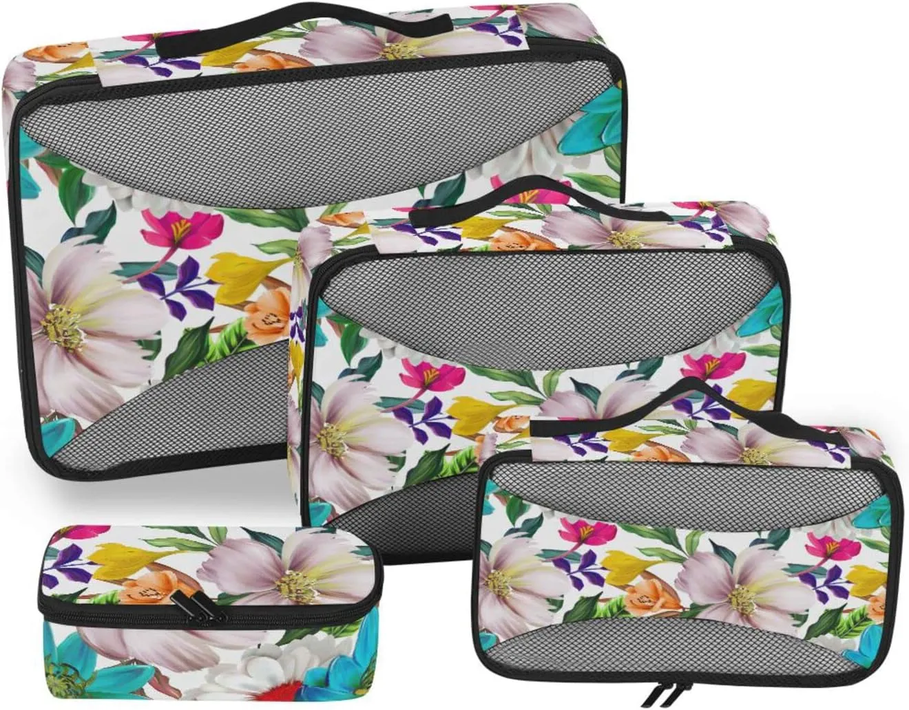 4 Pcs Travel Packing Cubes for Suitcases Blue Red Flowers Travel Packing Cubes Visible Luggage Cubes Organizers Suitcase Organizer Bags Set