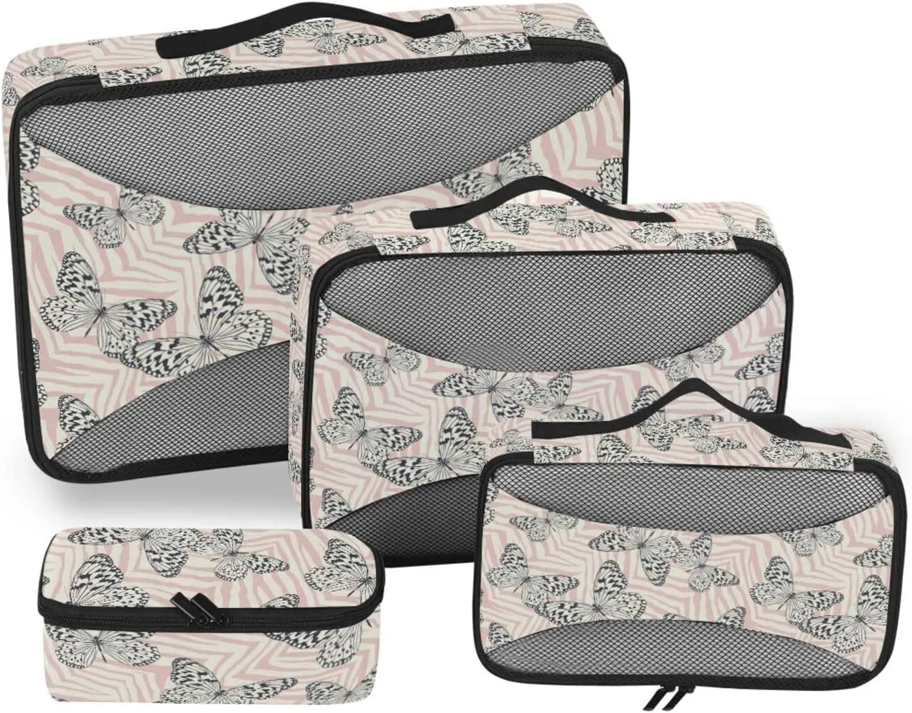 4 Pcs Travel Packing Cubes for Suitcases Butterfly on Zebra Print Travel Packing Cubes Visible Luggage Cubes Organizers Suitcase Organizer Bags Set