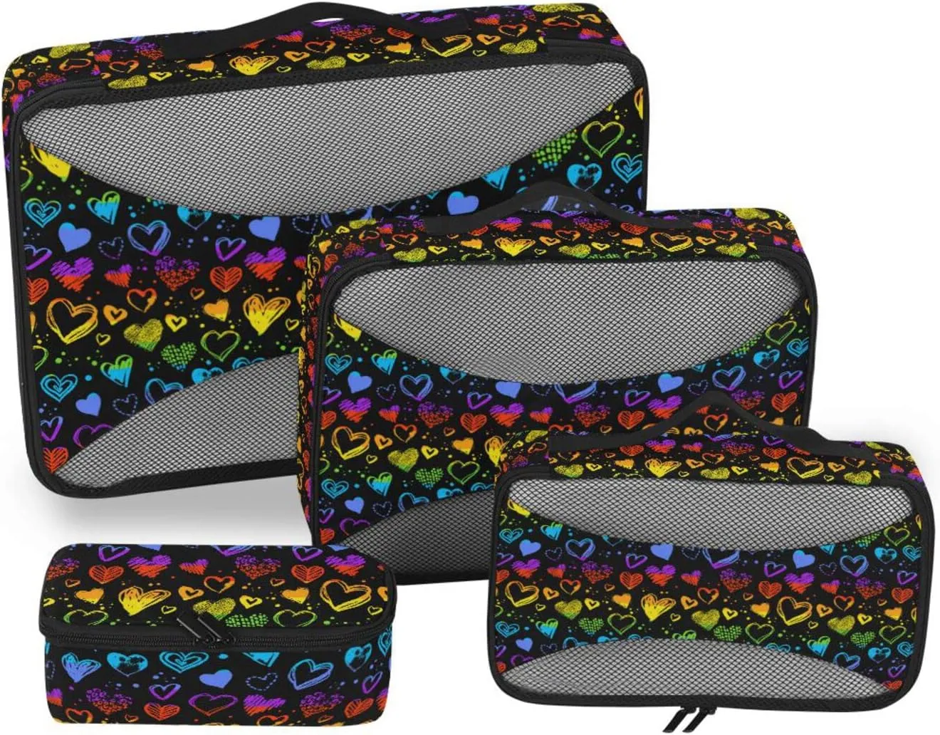 4 Pcs Travel Packing Cubes for Suitcases Colorful Love Hearts Travel Packing Cubes Visible Luggage Cubes Organizers Suitcase Organizer Bags Set