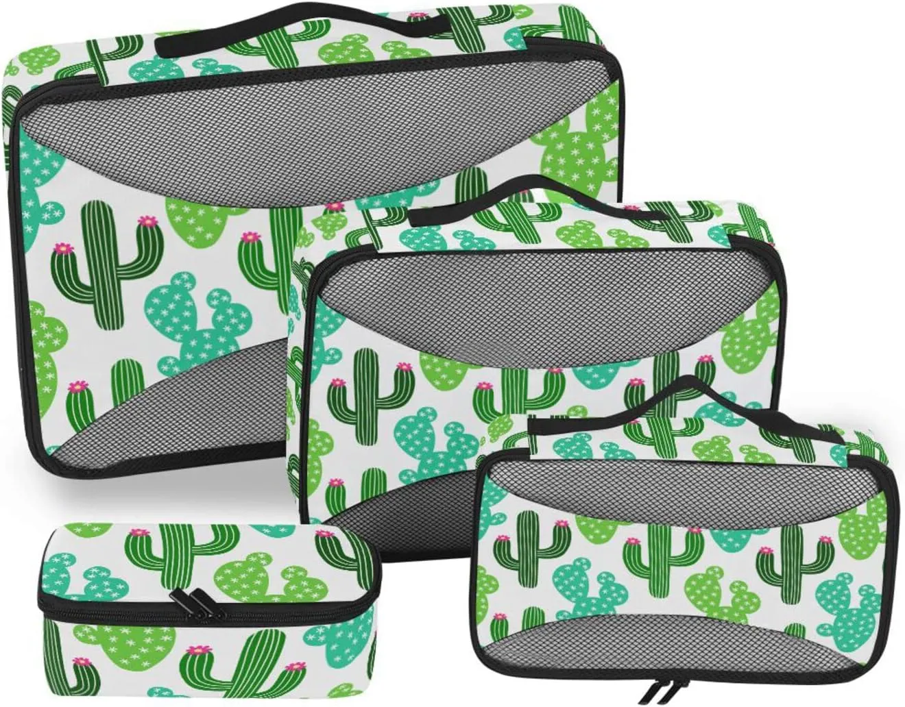 4 Pcs Travel Packing Cubes for Suitcases Cute Cactus White Travel Packing Cubes Visible Luggage Cubes Organizers Suitcase Organizer Bags Set