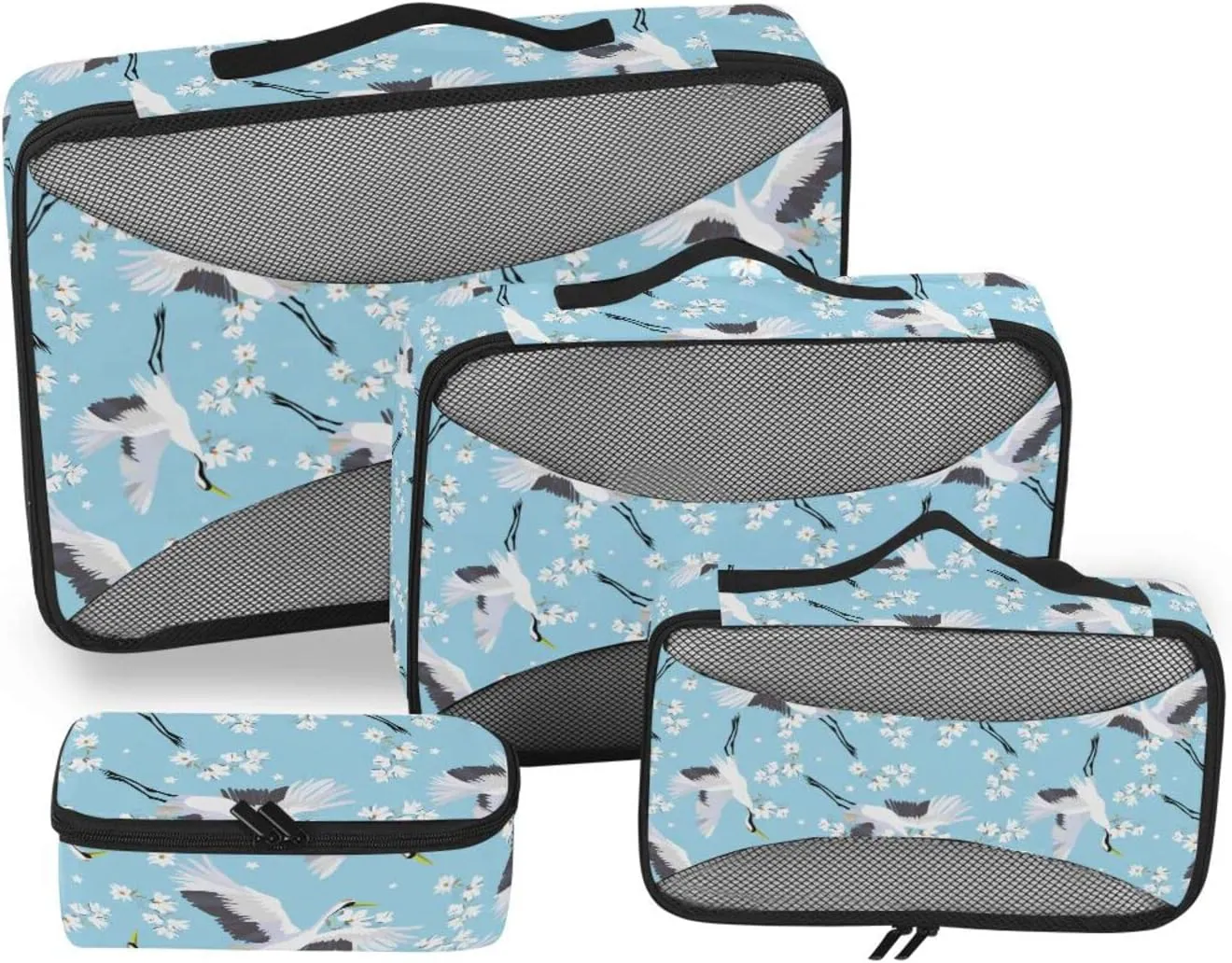4 Pcs Travel Packing Cubes for Suitcases Flying Bird Crane Flower Travel Packing Cubes Visible Luggage Cubes Organizers Suitcase Organizer Bags Set