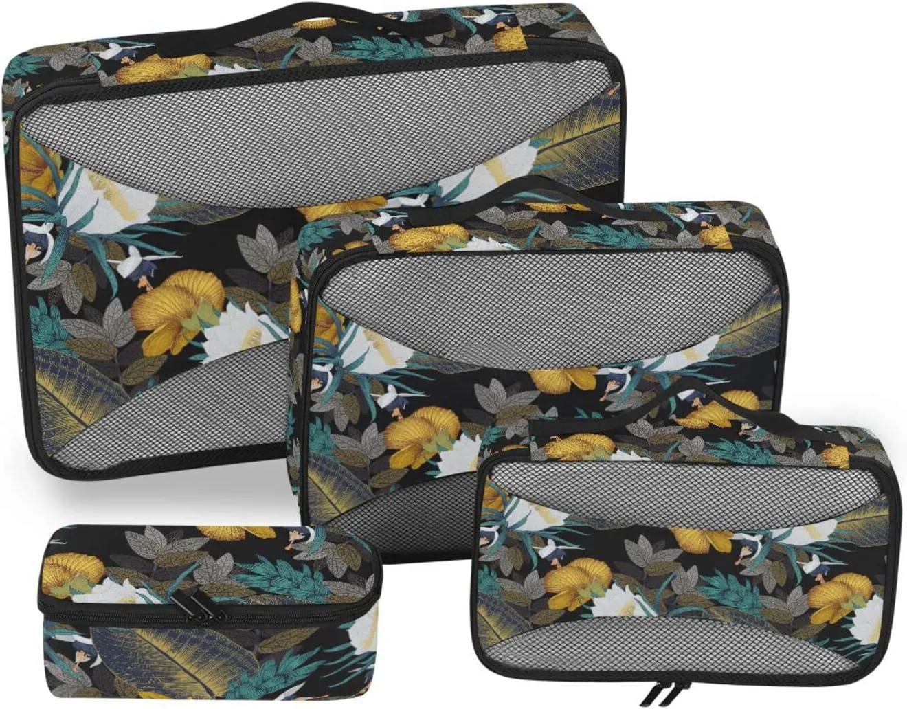 4 Pcs Travel Packing Cubes for Suitcases Golden Tropical Flowers Travel Packing Cubes Visible Luggage Cubes Organizers Suitcase Organizer Bags Set