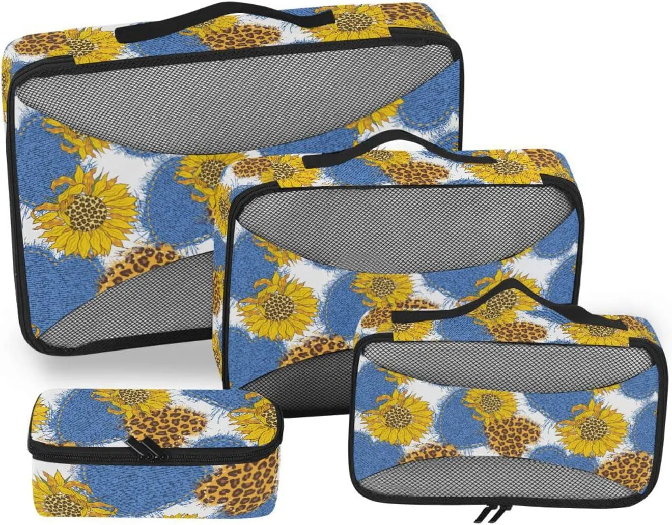 4 Pcs Travel Packing Cubes for Suitcases Leopard Hearts and Sunflowers Travel Packing Cubes Visible Luggage Cubes Organizers Suitcase Organizer Bags Set