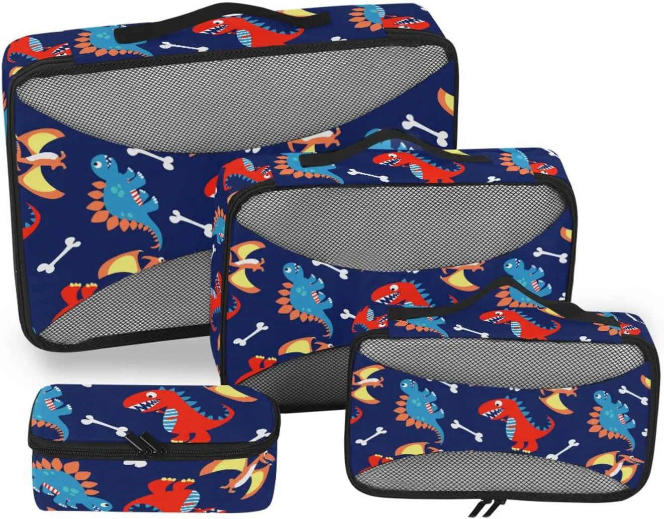 4 Pcs Travel Packing Cubes for Suitcases Red Cute Dinosaurs Travel Packing Cubes Visible Luggage Cubes Organizers Suitcase Organizer Bags Set