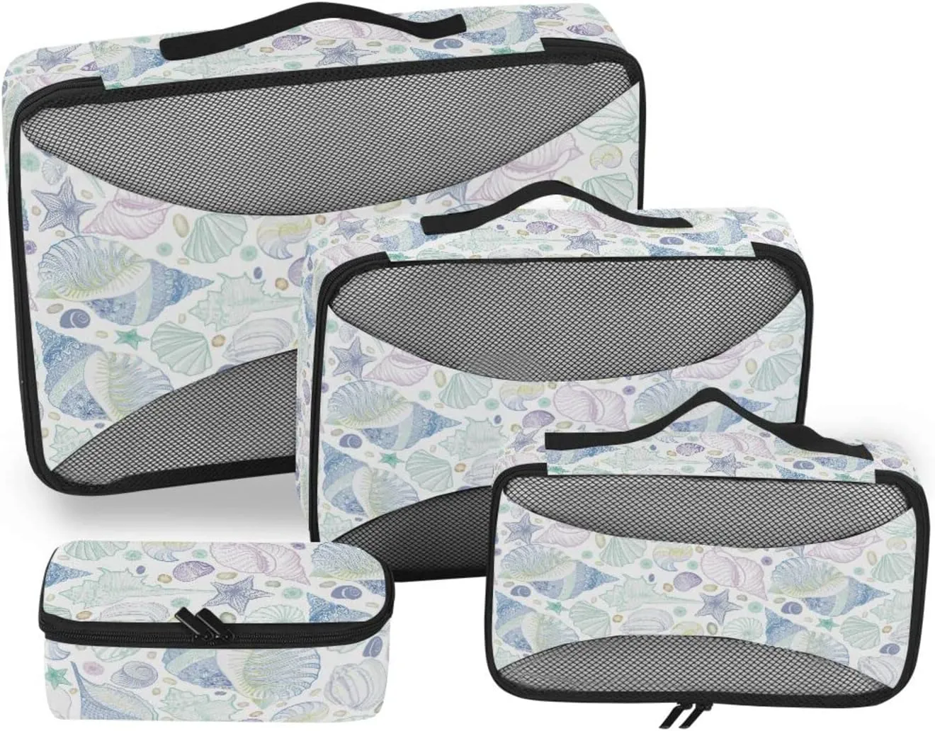 4 Pcs Travel Packing Cubes for Suitcases Seashell Travel Packing Cubes Visible Luggage Cubes Organizers Suitcase Organizer Bags Set