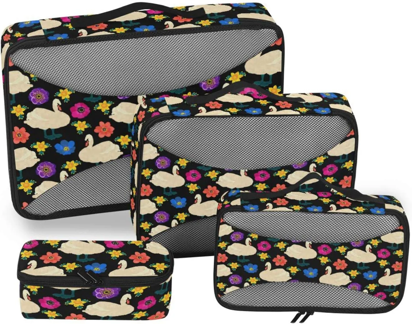 4 Pcs Travel Packing Cubes for Suitcases Swans and Flowers Travel Packing Cubes Visible Luggage Cubes Organizers Suitcase Organizer Bags Set