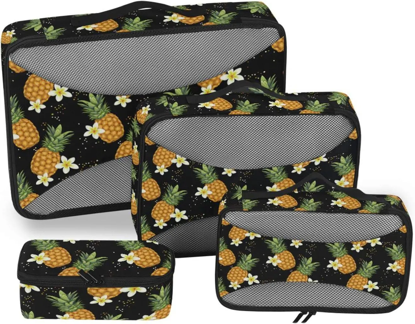 4 Pcs Travel Packing Cubes for Suitcases Tropical Pineapples and Flowers Travel Packing Cubes Visible Luggage Cubes Organizers Suitcase Organizer Bags Set