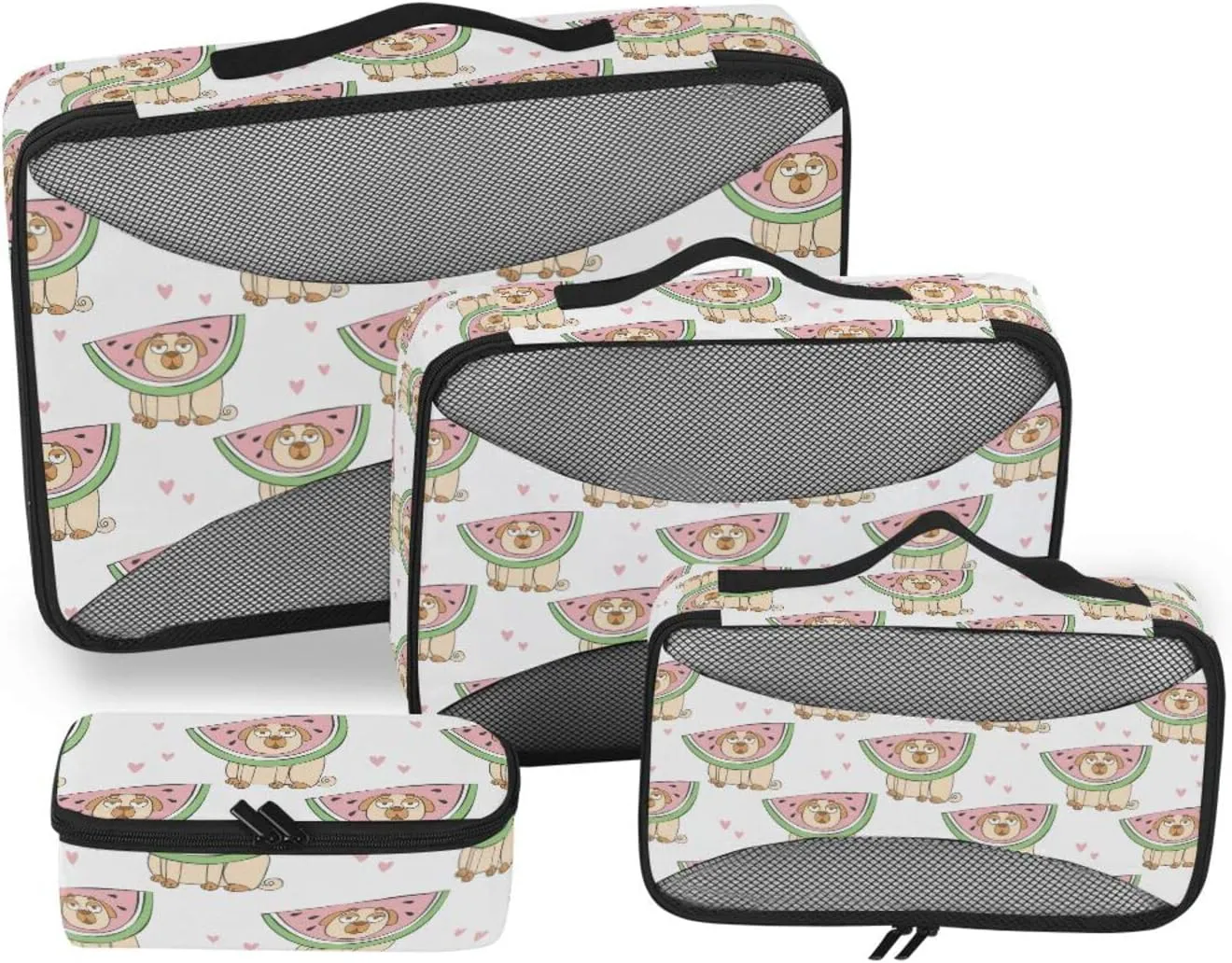 4 Pcs Travel Packing Cubes for Suitcases Watermelon Cute Pug Travel Packing Cubes Visible Luggage Cubes Organizers Suitcase Organizer Bags Set