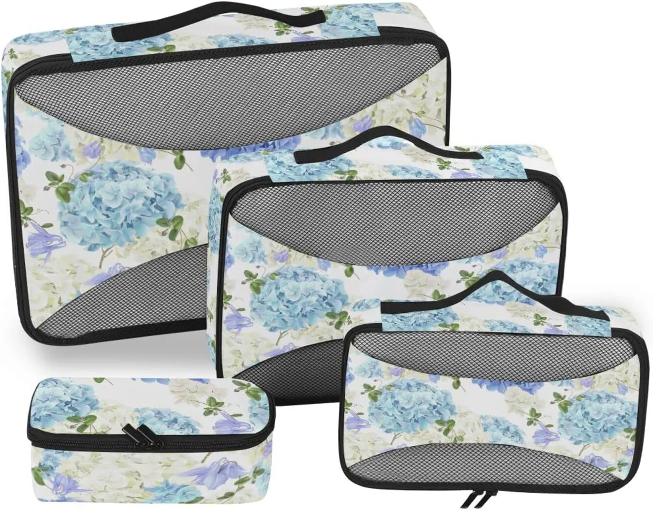 4 Pcs Travel Packing Cubes for Suitcases White Blue Hydrangea Travel Packing Cubes Visible Luggage Cubes Organizers Suitcase Organizer Bags Set