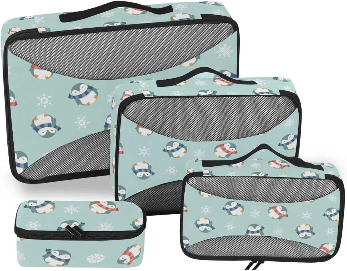 4 Pcs Travel Packing Cubes for Suitcases Winter Snow Penguins Travel Packing Cubes Visible Luggage Cubes Organizers Suitcase Organizer Bags Set