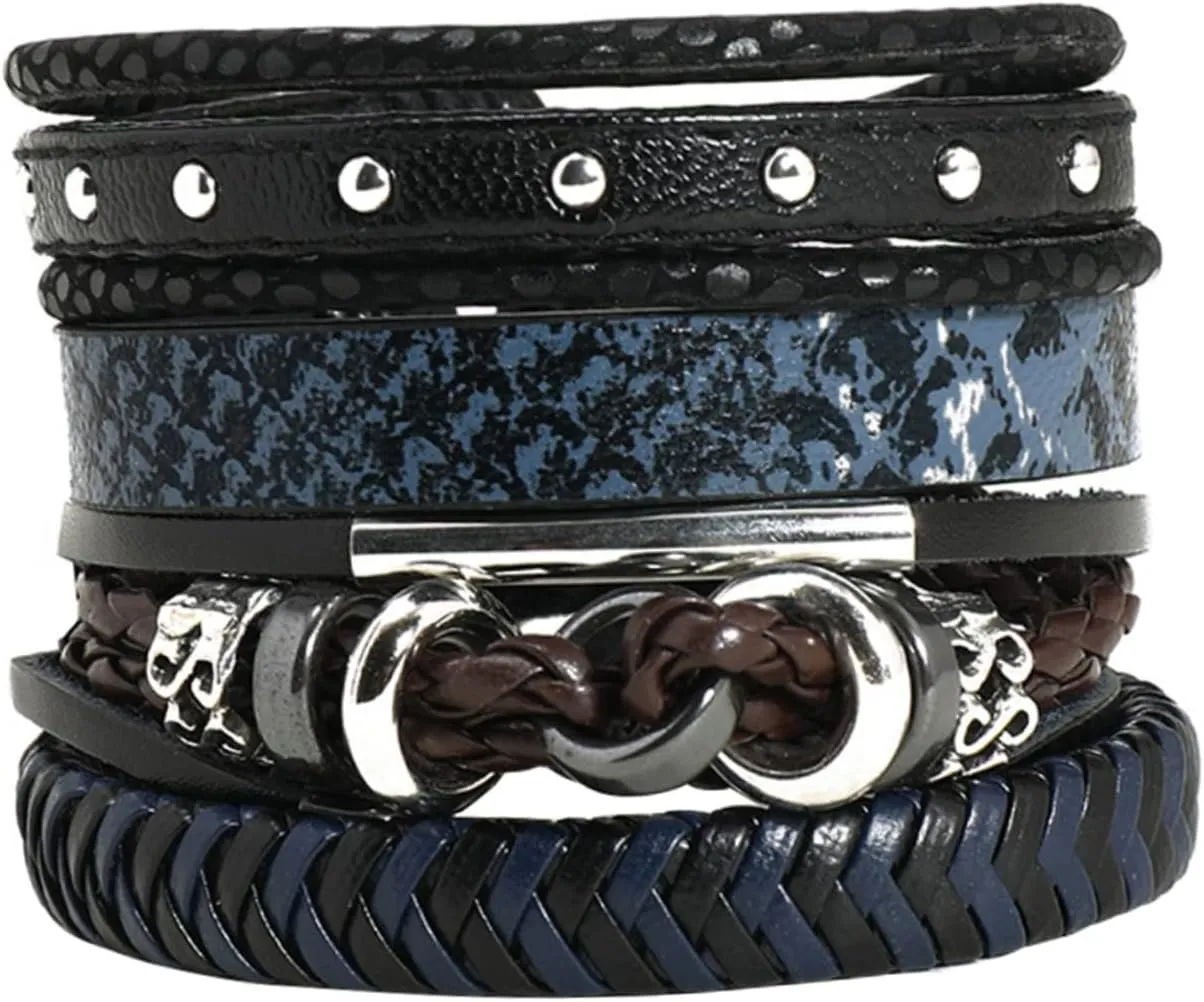 4Pcs Adjustable Braided PU Leather Bracelet for Women Men Multi Wrist Cuff Accessories Stylish Unisex Fashion for Daily Wear
