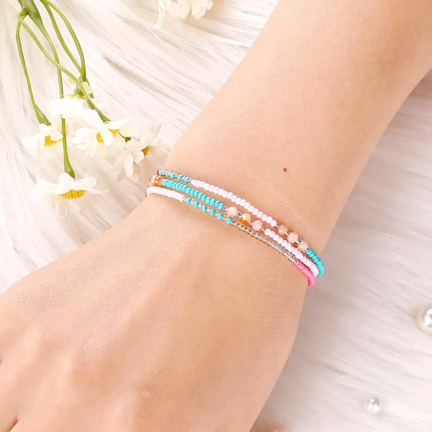 5 Pcs Beaded Anklets Adjustable Bracelet Handmade Bracelet for Women Unique Colorful Beaded Bracelets