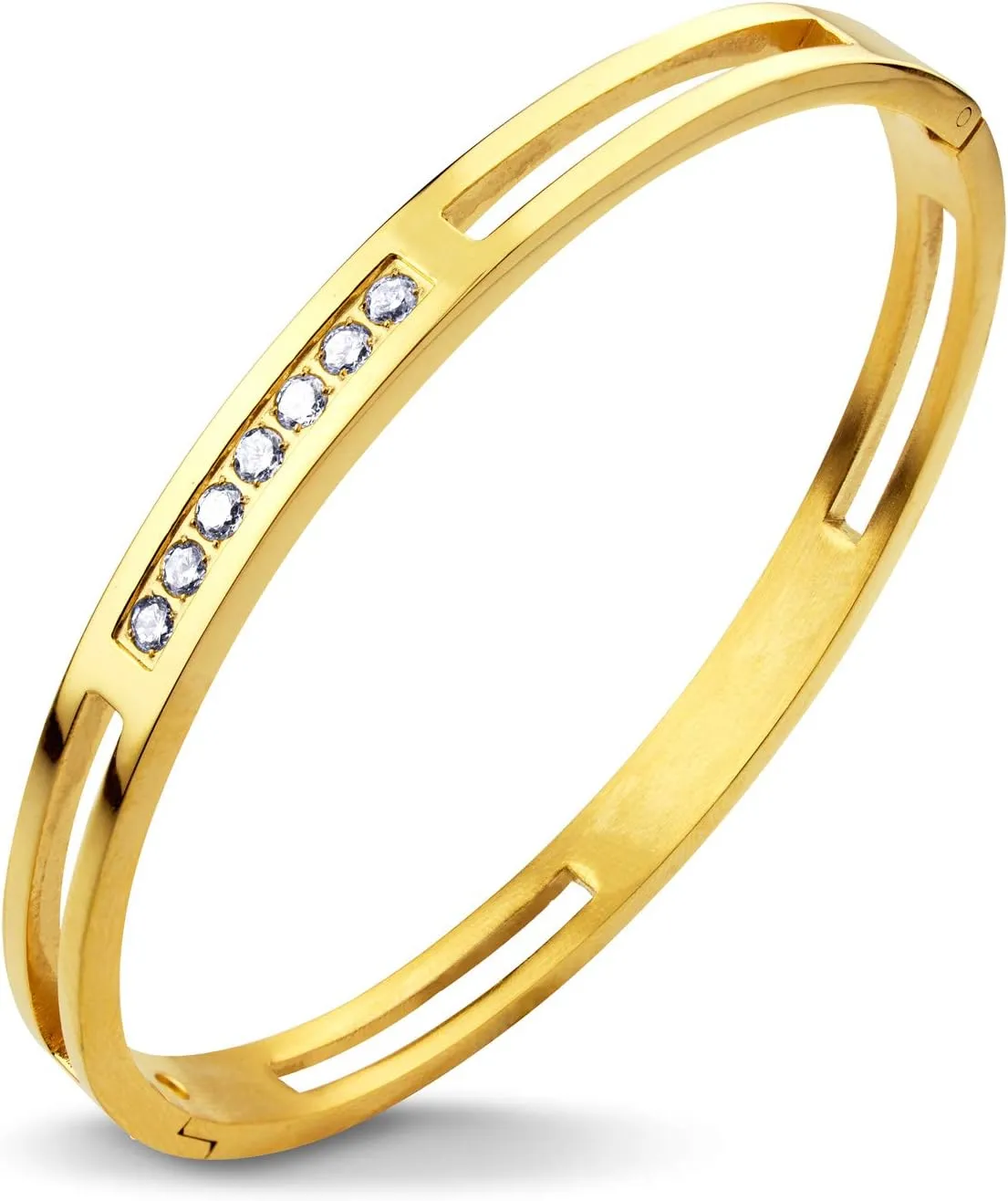 555Jewelry Womens Stainless Steel Fashion CZ Studded Cuff Bangle Bracelet