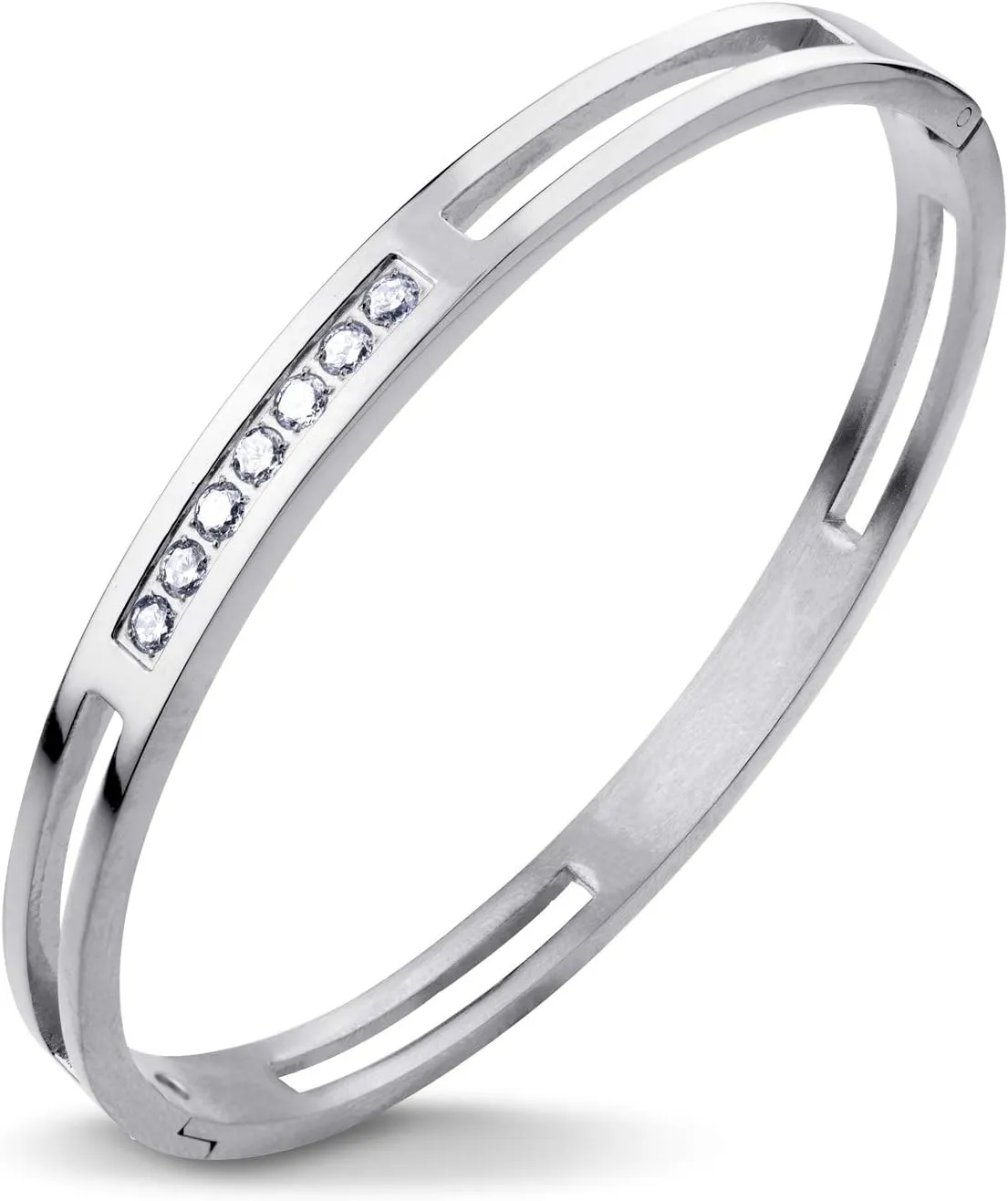555Jewelry Womens Stainless Steel Fashion CZ Studded Cuff Bangle Bracelet