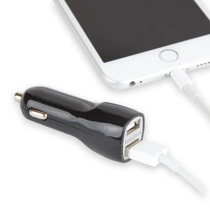 5V 1A/2A Dual USB Car Charger in Black