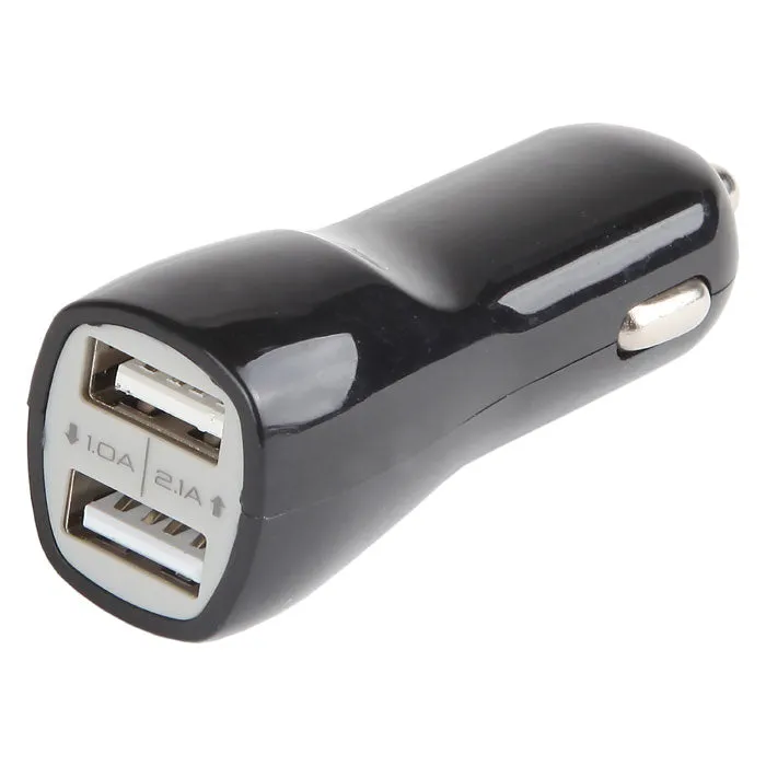 5V 1A/2A Dual USB Car Charger in Black