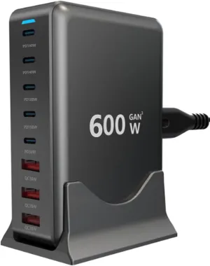 600W USB-C GaN Charger 8 in 1 Charging Station Dual 140W PD PPS Port Dual 100W PD Port for Multiple Electronics Devices,Laptop Wall Charger Compatible with MacBook/iPhone 16/iPad