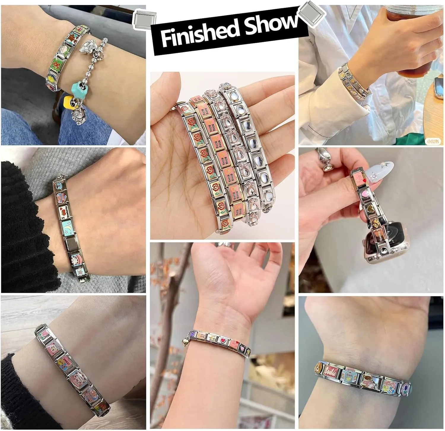 9mm Italian Charms, Gold Italian Charm Bracelet Link for Women, Handmade Bracelet DIY Module Italian Charm Necklaces Anklet Jewelry Gifts