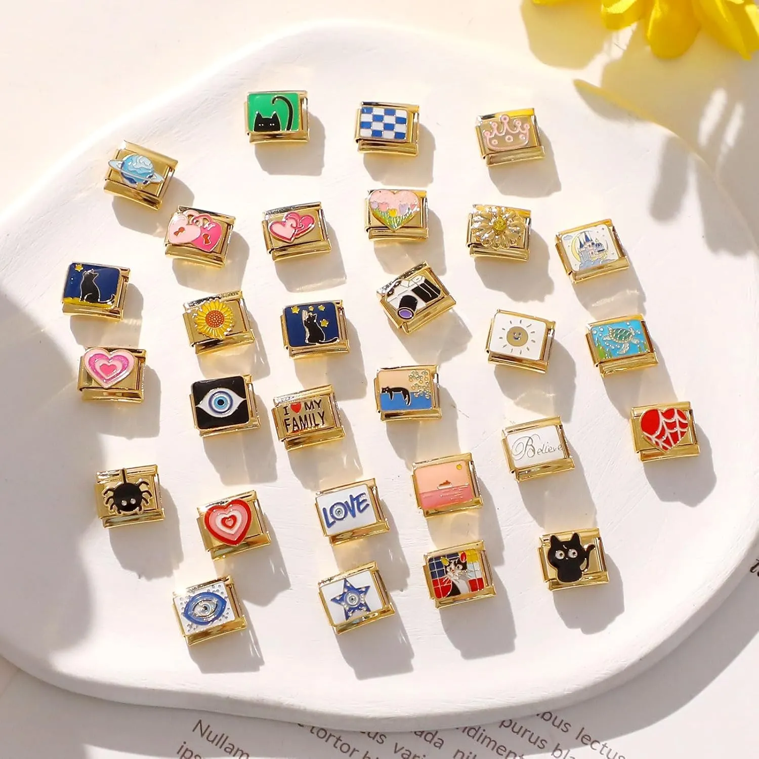 9mm Italian Charms, Gold Italian Charm Bracelet Link for Women, Handmade Bracelet DIY Module Italian Charm Necklaces Anklet Jewelry Gifts