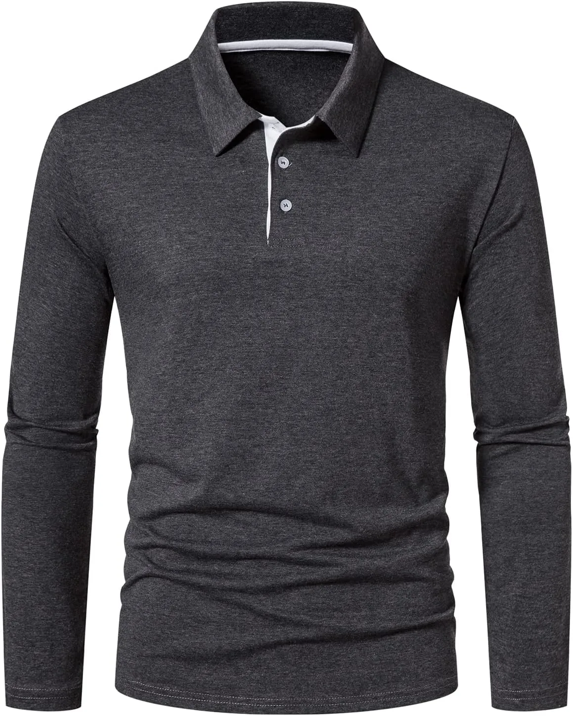 A WATERWANG Men's Long Sleeve Polo Shirts, Slim-fit Cotton Golf Polo Shirts Basic Designed