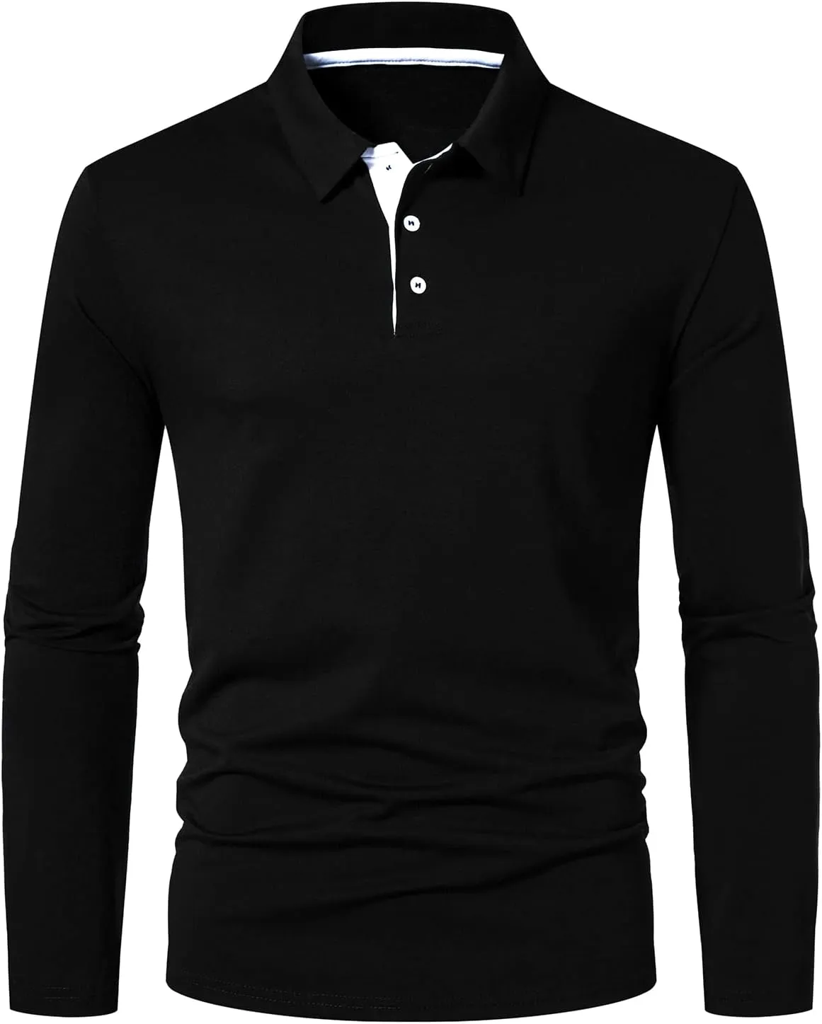 A WATERWANG Men's Long Sleeve Polo Shirts, Slim-fit Cotton Golf Polo Shirts Basic Designed