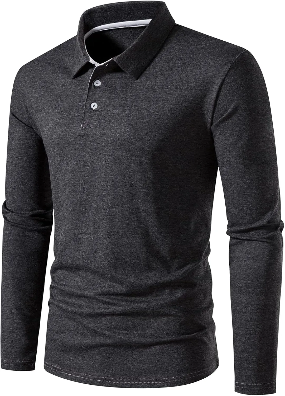 A WATERWANG Men's Long Sleeve Polo Shirts, Slim-fit Cotton Golf Polo Shirts Basic Designed