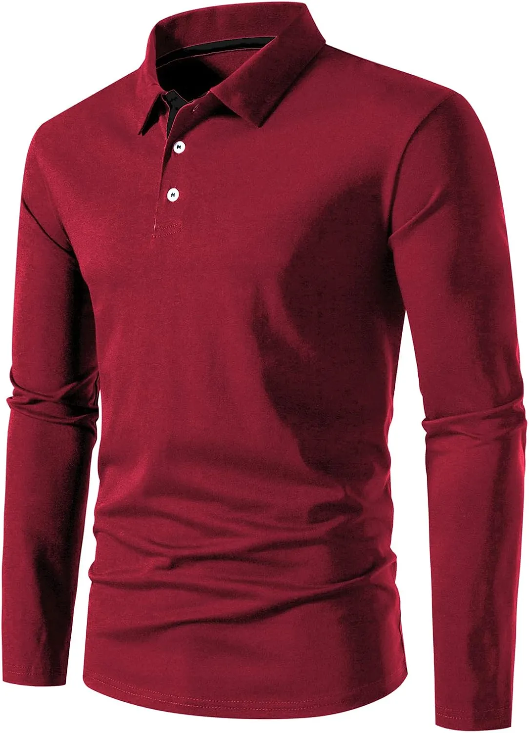 A WATERWANG Men's Long Sleeve Polo Shirts, Slim-fit Cotton Golf Polo Shirts Basic Designed