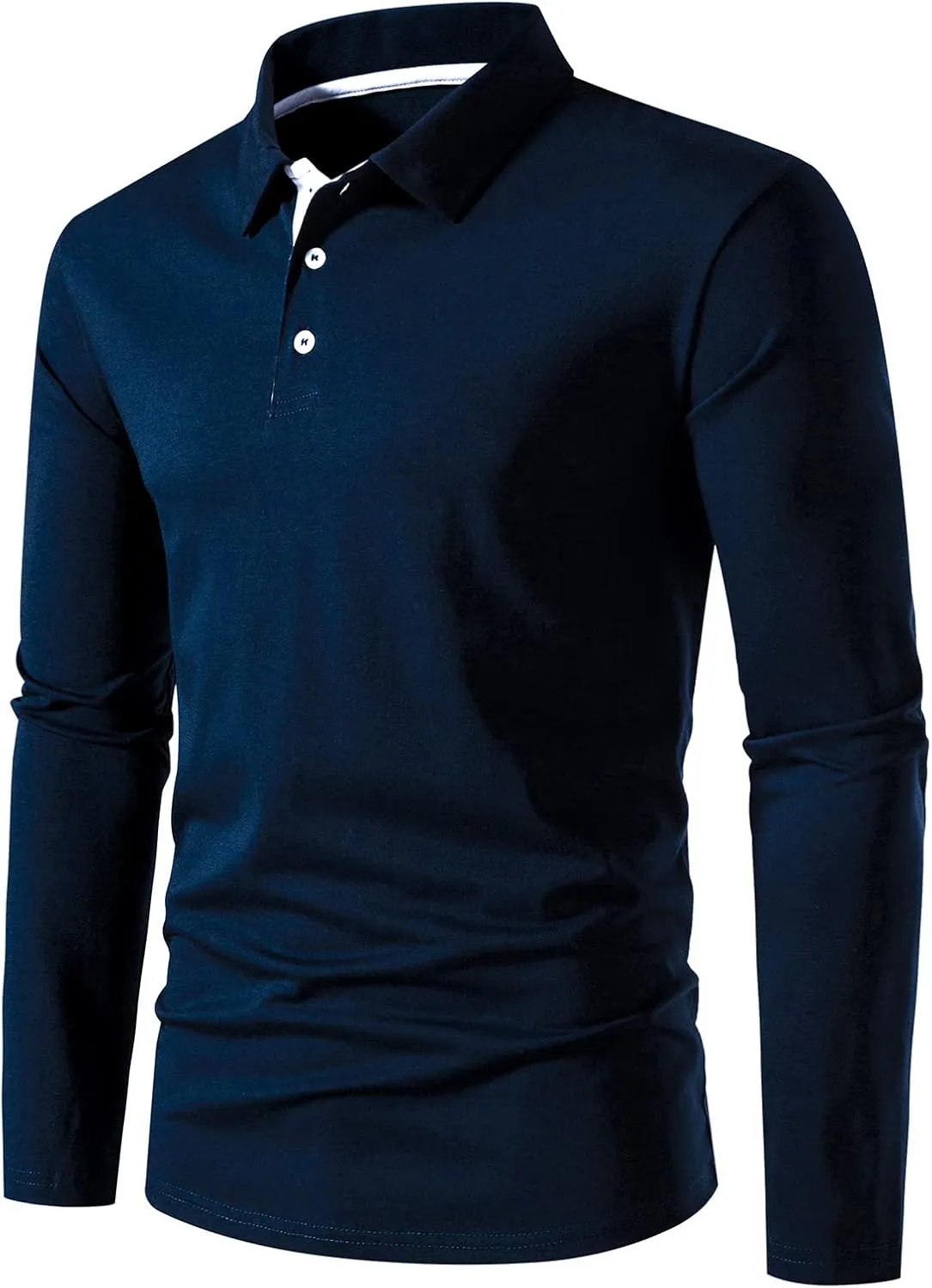 A WATERWANG Men's Long Sleeve Polo Shirts, Slim-fit Cotton Golf Polo Shirts Basic Designed
