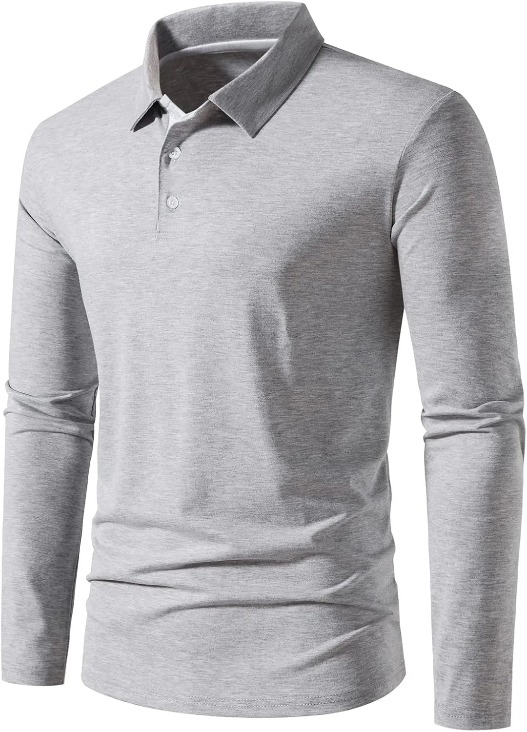 A WATERWANG Men's Long Sleeve Polo Shirts, Slim-fit Cotton Golf Polo Shirts Basic Designed