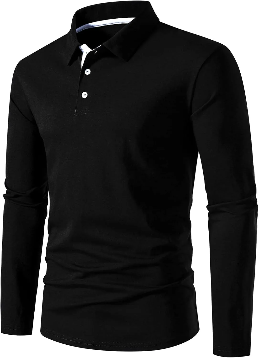 A WATERWANG Men's Long Sleeve Polo Shirts, Slim-fit Cotton Golf Polo Shirts Basic Designed