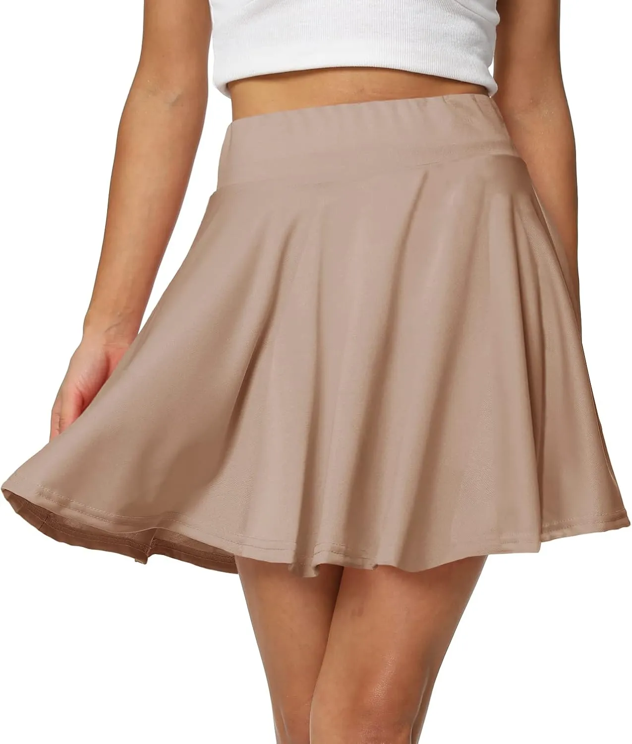 Afibi Women's Casual Basic Versatile Flared Pleated Mini Skater Skirt with Shorts