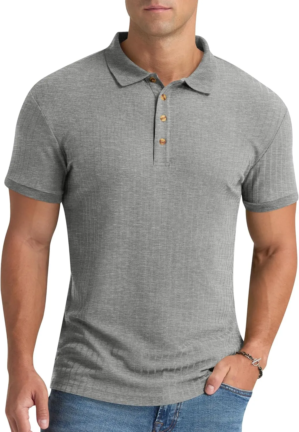 Aimeilgot Mens Polo Shirts Short Sleeve Casual Retro Summer T-Shirts Soft Knitted Classic Polo Tees