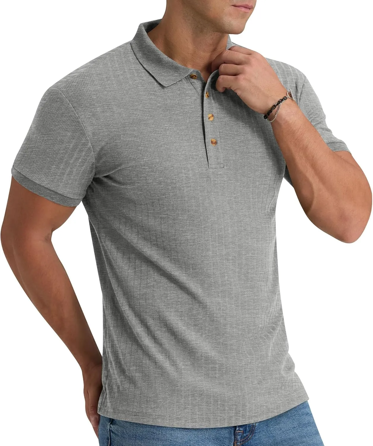 Aimeilgot Mens Polo Shirts Short Sleeve Casual Retro Summer T-Shirts Soft Knitted Classic Polo Tees