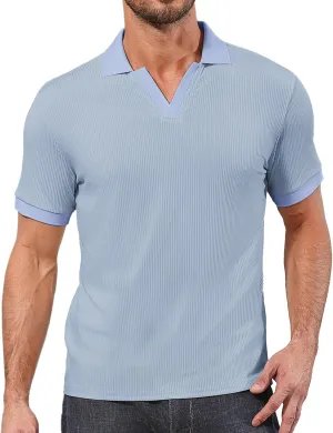 Angbater Men's Polo Shirts V Neck Fashion Casual Short Sleeve Textured Collared Golf T-Shirts