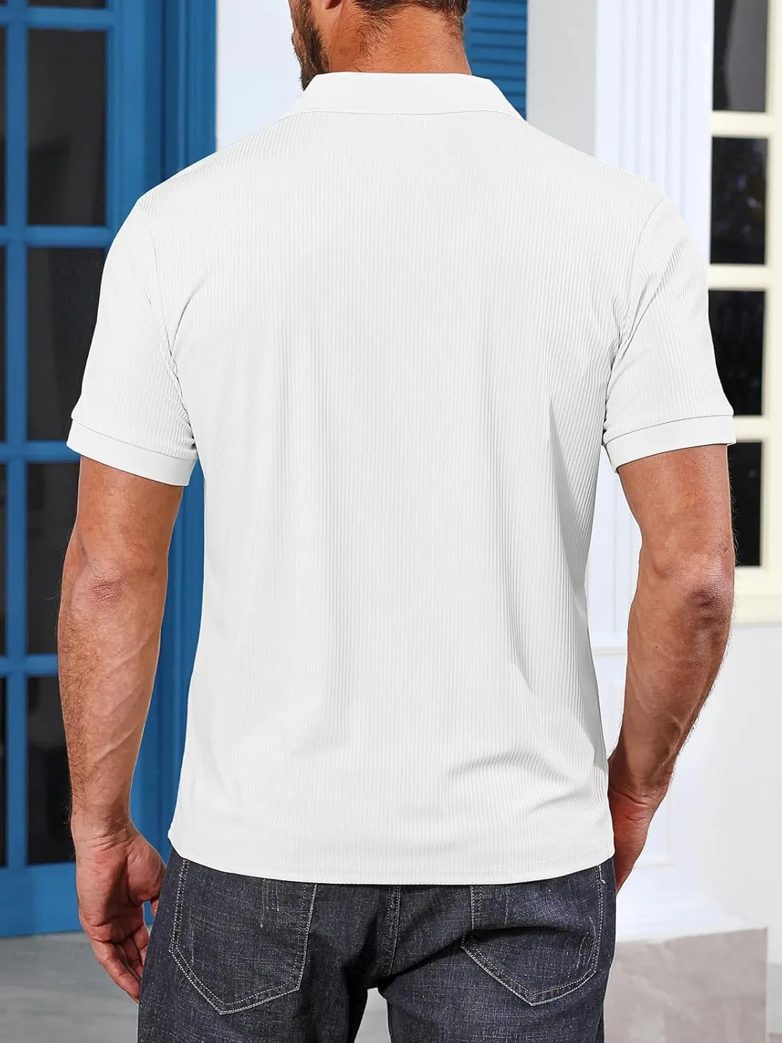 Angbater Men's Polo Shirts V Neck Fashion Casual Short Sleeve Textured Collared Golf T-Shirts