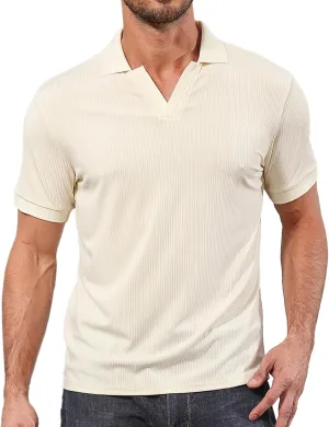 Angbater Men's Polo Shirts V Neck Fashion Casual Short Sleeve Textured Collared Golf T-Shirts