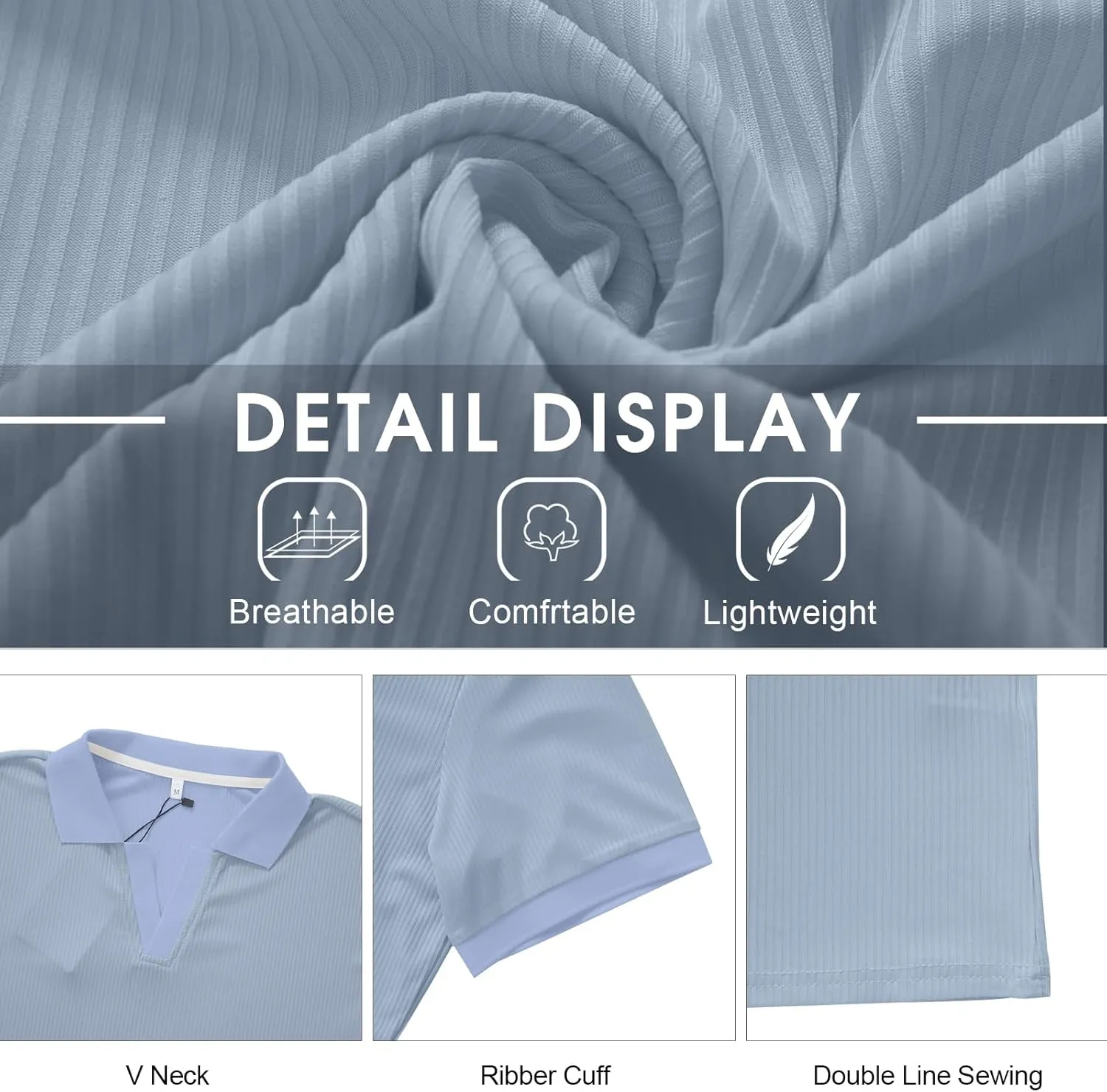 Angbater Men's Polo Shirts V Neck Fashion Casual Short Sleeve Textured Collared Golf T-Shirts