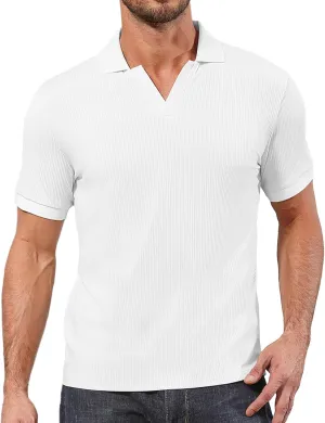 Angbater Men's Polo Shirts V Neck Fashion Casual Short Sleeve Textured Collared Golf T-Shirts